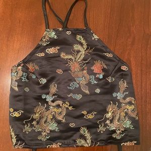 Satin Asian embroidered crop top
